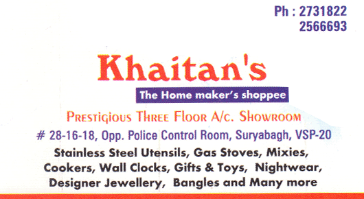 khaitans the home makers shoppee vizag suryabagh,suryabagh In Visakhapatnam, Vizag