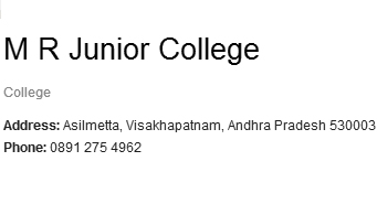 MR Junior College in visakhapatnam,Asilmetta In Visakhapatnam, Vizag