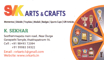 svk Arts and Crafts Mementos shields trophies Medals Badges sports Cupss Gift Article sellers in vizag visakhapatnam,Seethammapeta In Visakhapatnam, Vizag