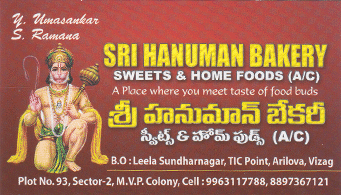 Sri Hanuman Bakery in visakhapatnam,MVP Colony In Visakhapatnam, Vizag