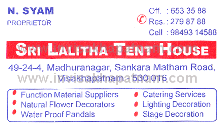 Sri Lalitha Tent House Shankarmatham road,Sankaramattam In Visakhapatnam, Vizag