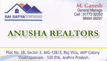 Anusha realtors mvp colony in visakhapatnam vizag plots lands best sales,MVP Colony In Visakhapatnam, Vizag