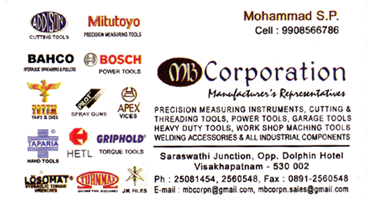 MB Corporation industrial power hand cutting garage tools dealers sellers suryabagh vizag visakhapatnam,Saraswathi Junction In Visakhapatnam, Vizag