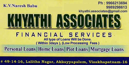 Khyathi Associates Financial Services Akkayyapalem in Visakhapatnam Vizag,Akkayyapalem In Visakhapatnam, Vizag