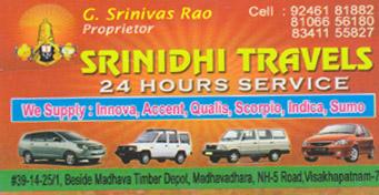 Srinidhi Travels 24 Hours Service in visakhapatnam,Madhavadhara In Visakhapatnam, Vizag