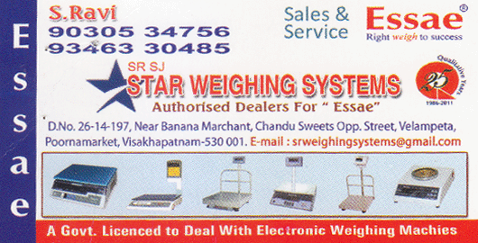 SR SJ Star Weighing Systems Poornamarket in Visakhapatnam vizag,Purnamarket In Visakhapatnam, Vizag