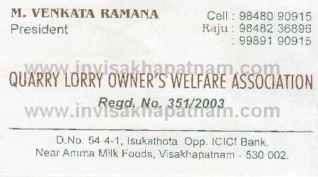 Quarry lorry owners welfare association,Isukathota In Visakhapatnam, Vizag