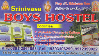 Srinivasa Boys Hostel Near Gitam College Chinna Rushikonda Yendada Road in Visakhapatnam Vizag,Chinna Rushikonda In Visakhapatnam, Vizag