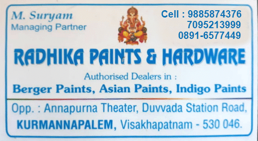 Radhika Paints and Hardware in visakhapatnam,Kurmannapalem In Visakhapatnam, Vizag