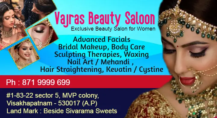 Vajras Beauty Salon Skin And Hair Care MVP Colony in Visakhapatnam Vizag,MVP Colony In Visakhapatnam, Vizag