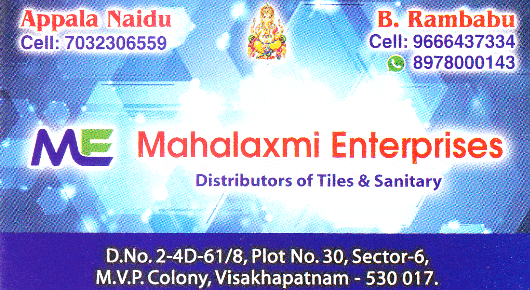 Mahalaxmi Enterprises Sanitary Tiles Distributors MVP Colony in Visakhapatnam Vizag,MVP Colony In Visakhapatnam, Vizag