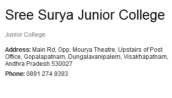 Sree Surya Junior College in visakhapatnam,Gopalapatnam In Visakhapatnam, Vizag