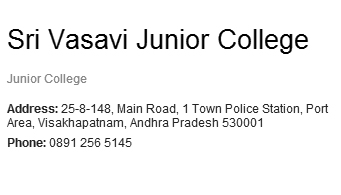 Sri Vasavi Junior College in visakhapatnam,Port Area In Visakhapatnam, Vizag