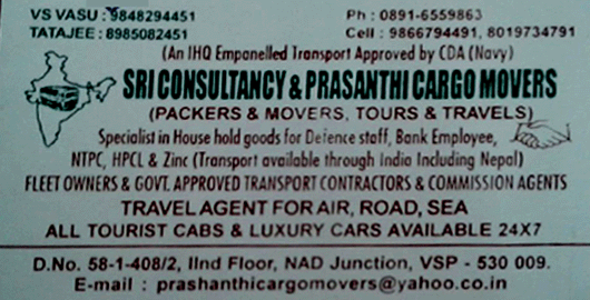 Sri Consultany And Prasanthi Cargo Movers Packers NAD Junction in Visakhapatnam Vizag,NAD In Visakhapatnam, Vizag