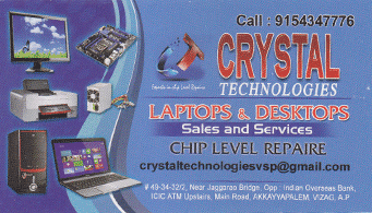 Crystal Technologies Laptops And Desktops Sales And Services Akkayyapalem in Visakhapatnam Vizag,Akkayyapalem In Visakhapatnam, Vizag