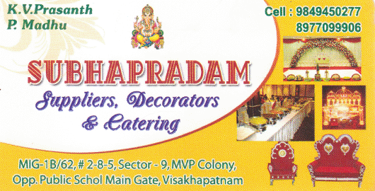 Subhapradam Suppliers Decorators And Catering MVP Colony in Visakhapatnam Vizag,MVP Colony In Visakhapatnam, Vizag
