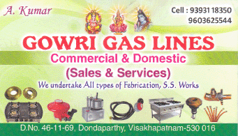 Gowri Gas Lines in visakhapatnam,dondaparthy In Visakhapatnam, Vizag