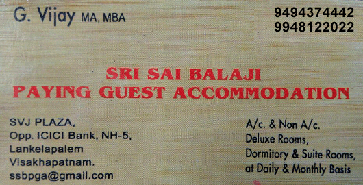 Sri Sai Balaji Paying Guest Accommodation Lankelapalem in Visakhapatnam Vizag,Lankelapalem In Visakhapatnam, Vizag