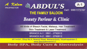 Abdulas the family saloon beauty parlour clinic in vizag visakhapatnam,Baji Junction In Visakhapatnam, Vizag