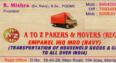 A To Z Pakers And Movers REGD Empanel IHQ MOD Navy Marripalem in Visakhapatnam Vizag,marripalem In Visakhapatnam, Vizag