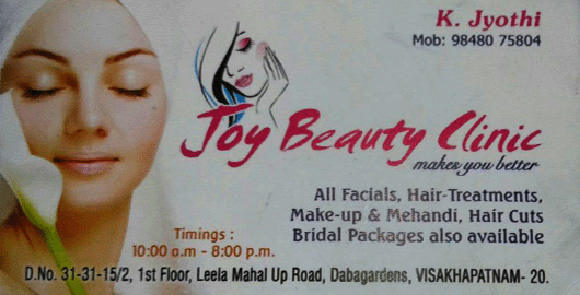 Joy Beauty Clinic Dabagardens in Visakhapatnam Vizag,Dabagardens In Visakhapatnam, Vizag