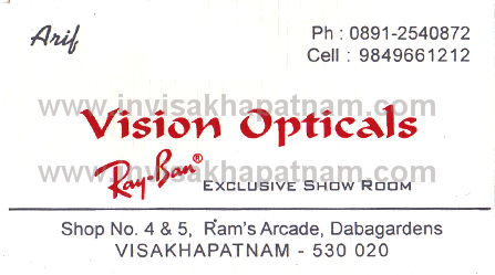 VisionOpticals Dabagardens,Visakhapatnam In Visakhapatnam, Vizag