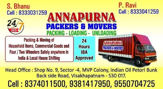 annapurna packers movers Visakhapatnam Vizag,MVP Colony In Visakhapatnam, Vizag