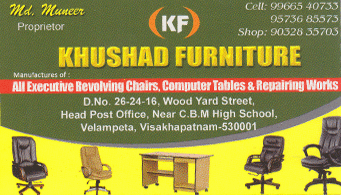 Khushad Furniture in visakhapatnam,Velampeta In Visakhapatnam, Vizag