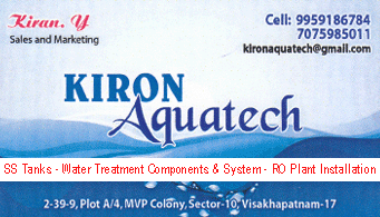 Kiron aquatech sstanks water treatment components ro water in vizag visakhapatnam MVP Colony,MVP Colony In Visakhapatnam, Vizag
