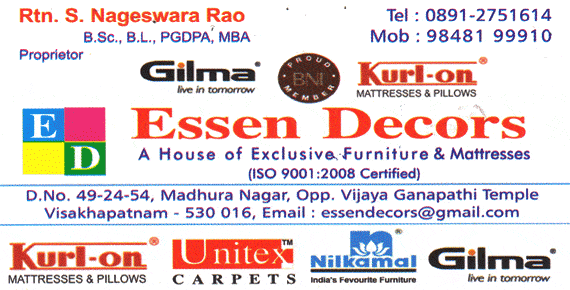 Essen decors furniture mattresses madhuranagar vizag visakhapatnam,madhuranagar In Visakhapatnam, Vizag
