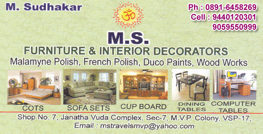 M S Furniture And Interior Decorators MVP Colony in Visakhapatnam Vizag,MVP Colony In Visakhapatnam, Vizag