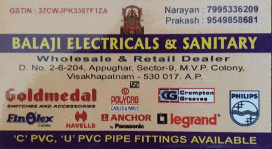 Balaji electricals sanitary wholesale retail dealers in visakhapatnam vizag,MVP Colony In Visakhapatnam, Vizag
