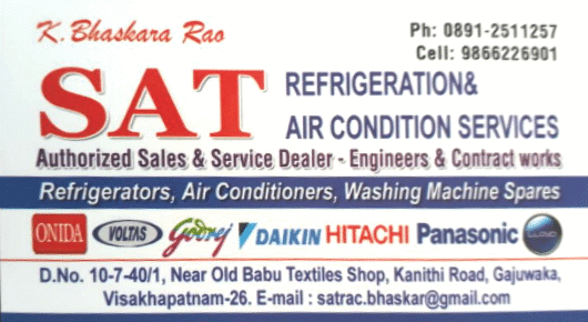 SAT Refrigeration and Air Condition services in vizag visakhapatnam,Gajuwaka In Visakhapatnam, Vizag