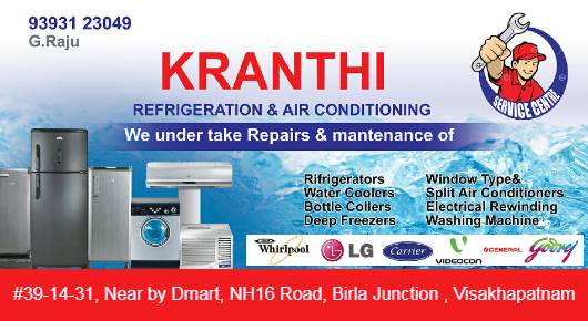 Kranthi Refrigeration Air conditioning Muralinagar in vizag visakhapatnam,Birla junction  In Visakhapatnam, Vizag