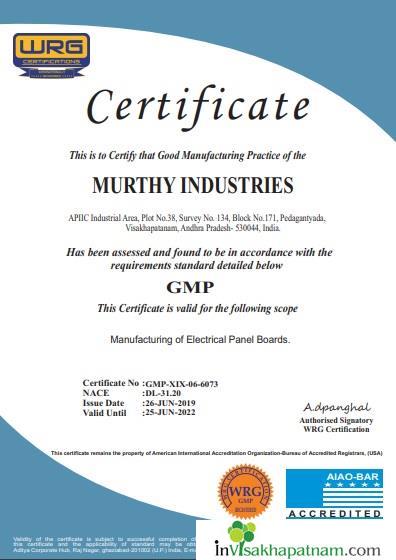 Certificate of Excellence of Murthy Industries