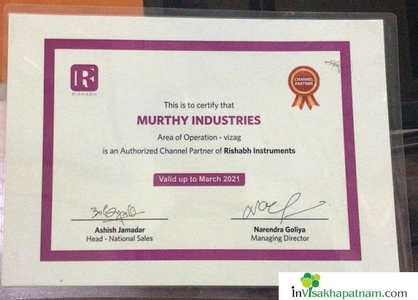 Murthy Industries Channel Partner of Rishabh Instruments Certificate