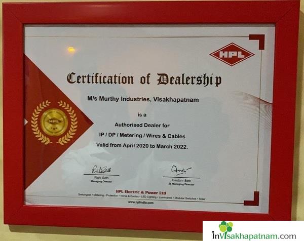Murthy Industries Certificate of Dealership with HPL